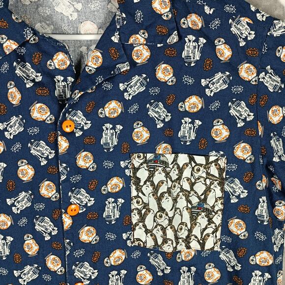 Star Wars Shirt Mens Large Blue Pocket Button Up Short Sleeve Handmade OOAK - Picture 2 of 7